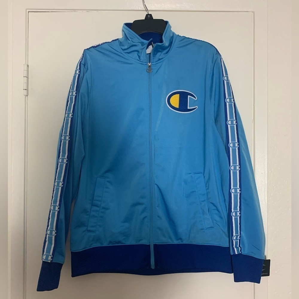 New Vintage Champion C Logo Track Jacket Athletic Performance Blue Large - Picture 4 of 16